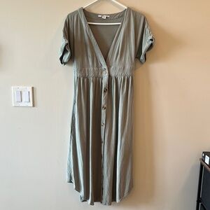 O’Neill Sage Button-Front V-Neck Midi Dress with Pockets